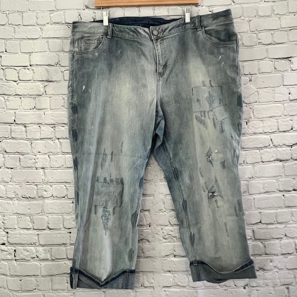 Lane Bryant Womens 24 Light Wash Paint Splatter Distressed Patchwork Crop Jeans